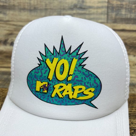 Yo! MTV Raps Mens Trucker Hat White Snapback 1988 Hip Hop Battle Retro TV Cap - Picture 3 of 8